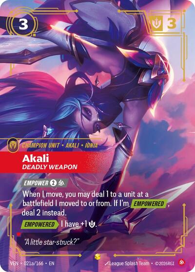 Akali, Deadly Weapon (Alternate Art) [VEN-021a/166] [Foil]